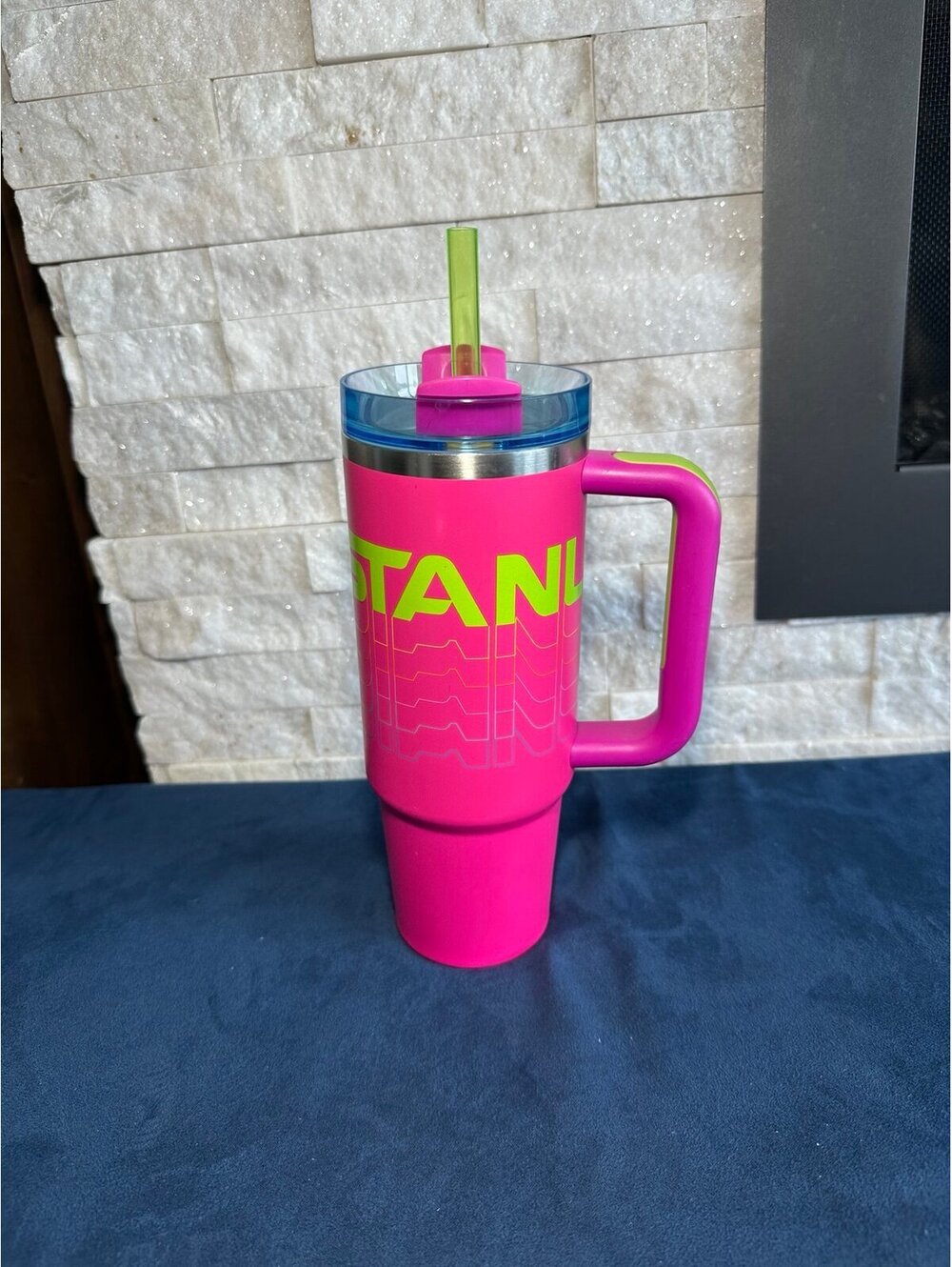 Neon pink STANLEY Tumbler Cup with Handle and Straw